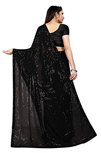 Florely Women's Pure Georgette sequence saree with unstiched blouse piece(Free size)
