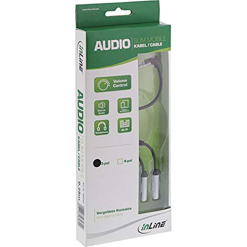 InLine Slim Audio Y-Cable Jack 3.5 mm con Control Volumen 0.25 m miniatura 2