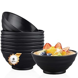 Pleafind Cereal Bowls - 24oz Plastic Bowls Set of 8 - Unbreakable and Lightweight Soup Bowls,Dishwasher and Microwave Safe, Idea for Cereal, Dessert, Salad(Black)