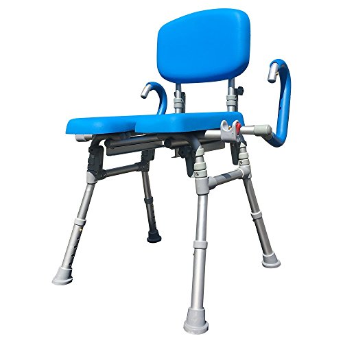 UltraCommode™ Foldable Commode and Shower Chair, Soft, Warm, Padded, Portable and Foldable XL Toilet Seat with Open Front, Padded Pivoting Armrests, Adjustable Height, Includes Free Commode Pail, Blue