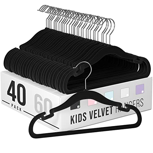 Clothes Baby Hangers For Closets - Unique Notches For Non Slip. Heavy-Duty Velvet Kids & Toddler Hangers For Closet | Ultra Thin Design For Space Saving. Ganchos De Ropa Para Bebe (40 Pack Black) #TOP21