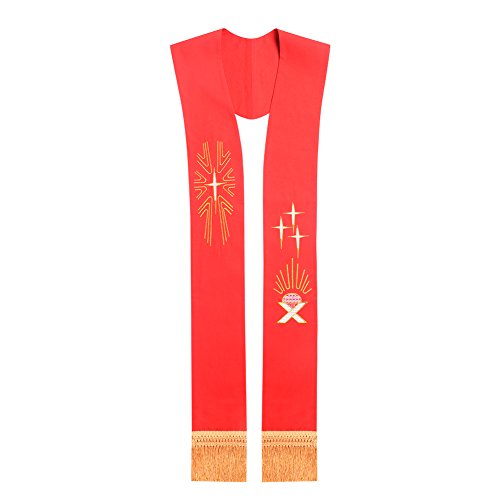 BLESSUME Red Clergy stole IHS Stole with Tassels
