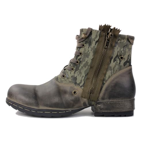 OSSTONE Moto Boots for Men Fashion Zipper-up Leather Chukka Boots Casual Shoes Retro Style OS-5008-8-N-US2