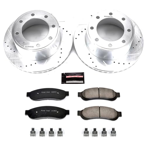 Image of PowerStop Rear Brake Kit for Ford F-250 Super Duty 2005-07 | Ford F-350 Super Duty 2005-07 - Drilled and Slotted Disc Rotors with Carbon-Fiber Ceramic Brake Pads Replacement, K1799