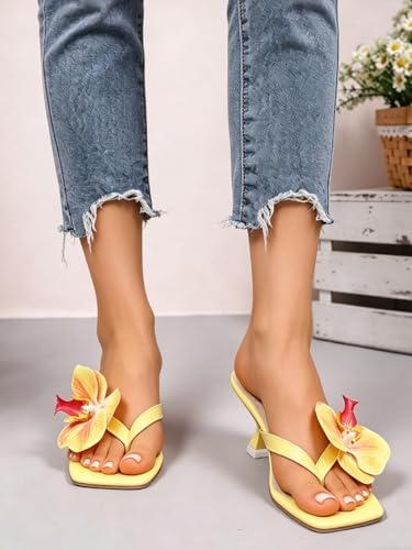 Image of MakeMeChic Women's Open Toe Floral Kitten Heels Flower Summer Beach Sandals