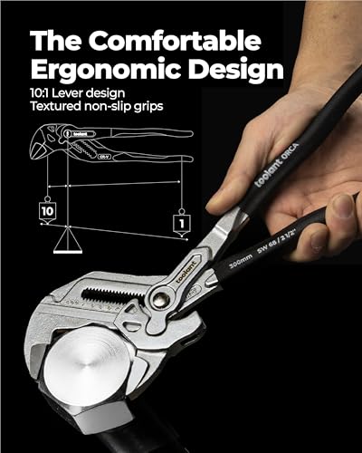 Image of toolant 5-Inch Chrome Plated Pliers Wrench, CR-V Adjustable Wrench with Anti-Rust Coating, Smooth Parallel Jaws, Rubber Anti-Slip Grip and Storage Pouch for Home Repair, Plumbing, Nuts, Water Pipes