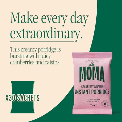 MOMA Porridge Sachets CRANBERRY & RAISIN - Box of 30 x 70g - Breakfast Jumbo Oat with Real Fruit - Gluten Free, High in Fibre, Source of Protein, Rich in Vitamin B6 - Made in UK