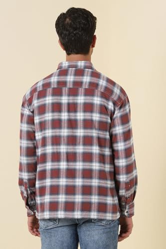 Image of Allen Solly Men Maroon Relaxed Fit Check Full Sleeves Casual Shirt