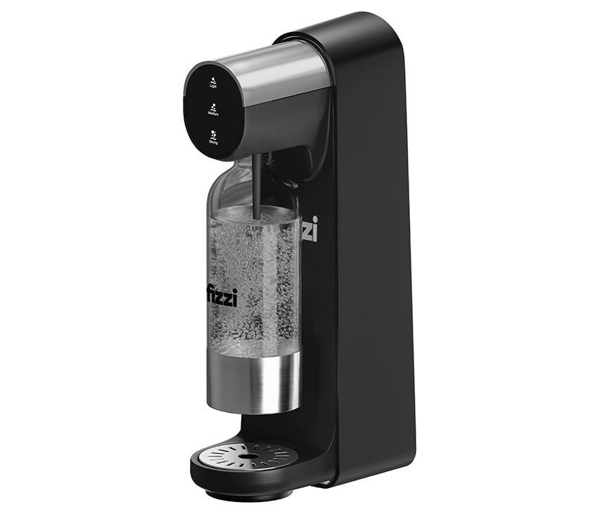 Nutricook Fizzi Soda Maker Fully Automated 3 Fizz Levels Smart Lock System 1L Carbonated Bottle Sparkling Soda Maker 60L CO2 cylinder Not Included NC-FSM100 Black 2 Year Warranty