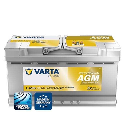 VARTA Professional Dual Purpose AGM (LA95) 12V 95Ah 850A - Nassbatterie für Wohnmobile Wohnwagen & Boote - Resistente Starter- & Versorgerbatterie hoher Energiebedarf - Bleisäurebatterie wartungsfrei