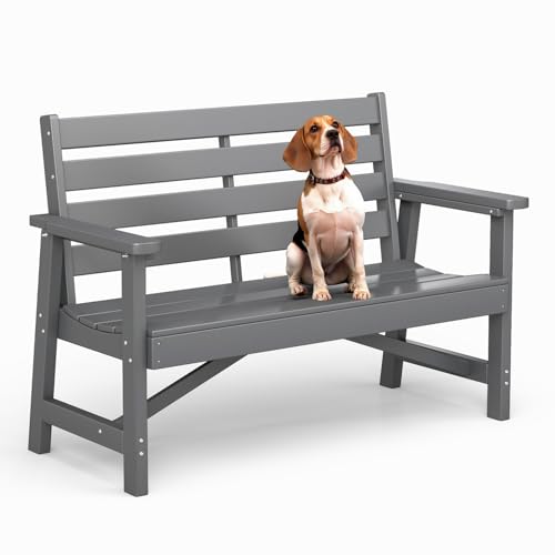 BRIOPAWS Outdoor Bench | Weatherproof | HDPE | 51.5" Garden Benches | 2-Person | Max Support 700 LBS | Oversized | for Patio Park Front Porch Outside Lakeside | Grey