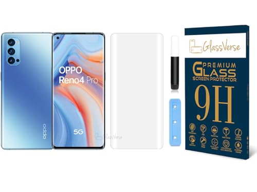 Image of GlassVerse Reno 4 Pro 5G UV Tempered Glass Screen Protector. Pack Of 1 | 3D Curved Edge | 9H Hardness | Full UV Glue with UV Light | Anti-Scratch | Case Friendly | HD Clear. (6.55 Inches)