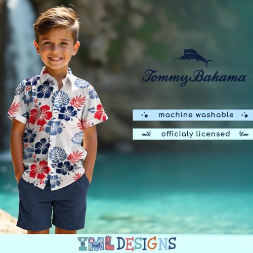 Image of Tommy Bahama Boys Classic Woven Button-Down Short-Sleeve Hawaiian Shirt with Pocket for Kids
