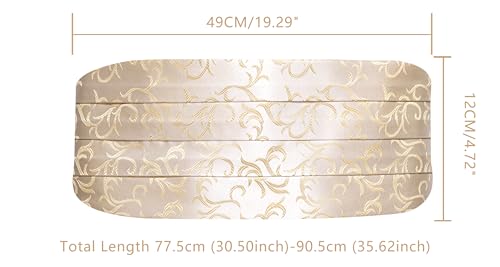 Image of YOHOWA Men Cummerbund Bow Tie Set Silk Paisley Formal Pre-Tied Bowtie Pocket Square Cufflinks Wedding Party Prom