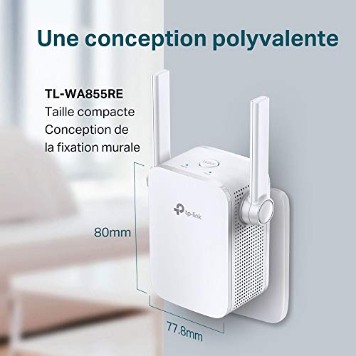 TP-Link Répéteur WiFi(TL-WA855RE) Amplificateur WiFi N300 Mbps, WiFi Extender, WiFi Booster, 1 Port Ethernet, jusqu'à 90㎡，Compatible avec toutes les box internet