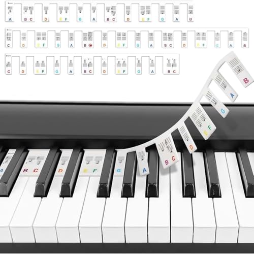 Pegatinas de Teclado de Piano Silicona, piano Extraíble Notas de Piano,Pegatinas de Teclado o Piano para Principiantes, Niños (Colorido,88/76/61/54/49/37 Teclas)