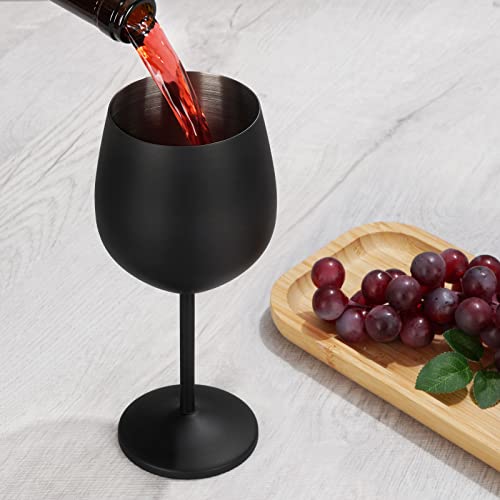 Lifecapido Stainless Steel Wine Glasses Set Of 4, 18Oz Stainless Steel Wine Goblets With Cup Brush, Stemmed Metal Wine Glasses For Party Office Wedding Anniversary, Great For Red White Wine (Black) #TOP3