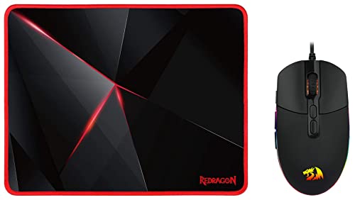 Image of Redragon Invader M719 Wired USB Gaming Mouse with 7 Programmable Buttons / 10000 DPI /RGB Lighting & Capricorn P012 Gaming Mousepad with Stitched Edges, Premium-Textured Mouse Mat