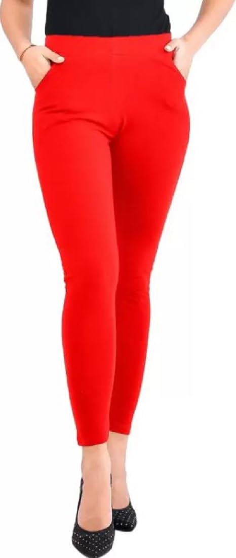 kanna fabric Women's Ankle Length Legging's with 2 Side Pockets (Free, Red)-picture-17