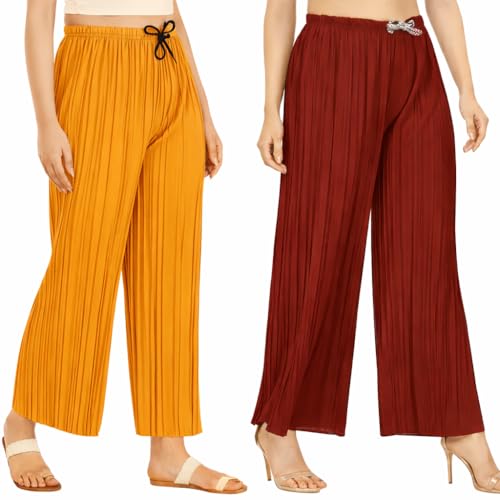 Image of Trendz Women's and Girls Cotton Blend Regular Fit Palazzo Pants | Set of 2