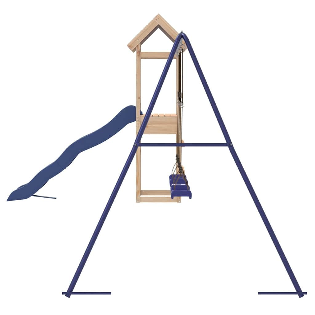 Spielturm Massivholz Kiefer mit Wellenrutsche und Doppelschaukel, Klettergerüst für Garten und Terrasse, Outdoor Spielplatz mit Sandkasten, Robustes Gartenspielzeug für Kinder ab 3 Jahren