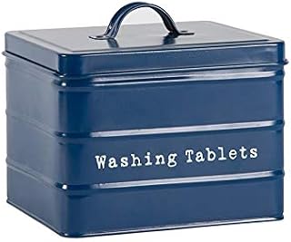 Harbour Housewares Vintage Metal Washing Tablets Storage Tin - Utility Storage Canister - 18cm - Blue