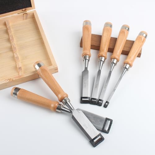 Juego de 8 cinceles de madera con caja de almacenamiento de madera selecta 3