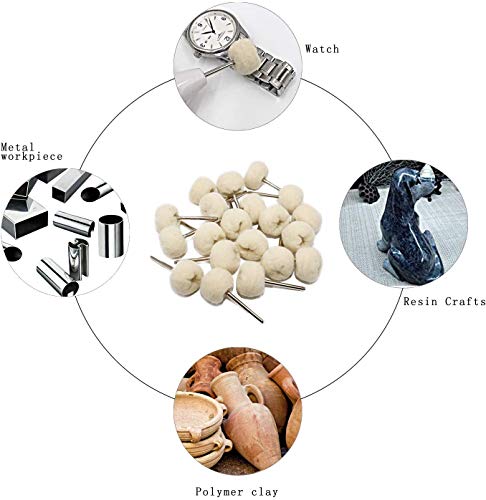 PHYHOO Polishing Buffing Wheel Set Cotton Little Buff Wheel for Rotary Drill Tool Accessories Watch Jewelry Polish Buffer Kit 3 MM Mandrel 40 Pieces - Thumbnail 2