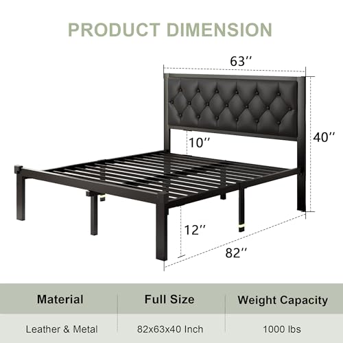 Image of Feonase Queen Size Metal Bed Frame with Faux Leather Button Tufted Headboard, Heavy-Duty Platform Bed Frame with 12 inch Storage, Steel Slats Support, No Box Spring Needed, Noise Free, Matte Black