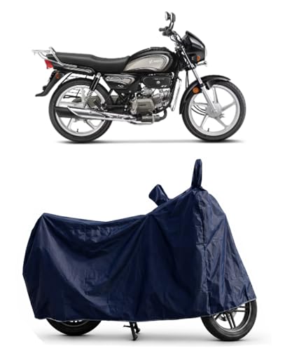 Image of Shield Heavy Duty Bike Cover for Hero Splemdor Plus | All-Season, Tear-Proof Fabric | with Side Mirror Pocket & Buckle Belt | Hero Splemdor Plus Bike Cover (Blue)
