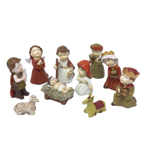 BANBERRY DESIGNS Nativity Set - 10 Religious Figures - Holy Family - Baby Jesus, Mary, Joseph, Shepherd, 3 Kings, Angel, Cow, & Donkey - Sizes Range 1" H to 3" H