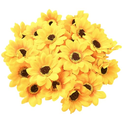 SOFPLATE 30 pz Piccole Teste di Girasole Artificiali Fiori Artificiali In Stoffa Gialli 2.95 pollici Mini Fiori di Tessuto Margherite Teste Floreali Abbellimenti per Ghirlande Fai Da Te per La Casa Ma