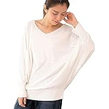 [サコイユ] 9カラー ドルマン 綿100％ ニット M～5L Vネック トップス ゆったり セーター 春 秋 冬 レディース (4L-5L, ホワイト)