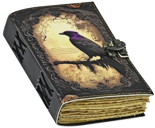 Foja Handicraft Leather Journal Gothic Notebook The Raven Grimoire Print - Vintage Handamde Journal