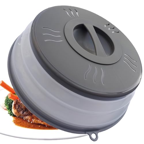 Microwave Splatter Cover Vented for Food, Microwave Plate Cover Splatter Guard & Colander, Fruit Vegetables Drainer with Hook Hole, Dishwasher-Safe,BPA-Free Silicone & Plastic (Grey)