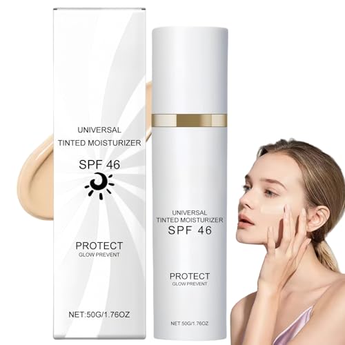 50g Tinted Moisturizer Anti-Aging,All-in-One Face Sunscreen and Foundation,SPF Face Moisturiser,Tinted Moisturiser Fa/ce Women,Univ/ersal Colored Moisturizer with SPF 46,Ti/nted Sunscreen for Fa/ce