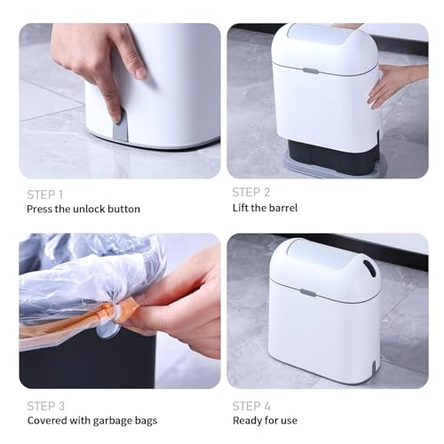 Image of ELPHECO Touchless Trash Can with Lid, 2.5 Gallon / 10 Liter Small Automatic Motion Sensor Garbage Bin, Slim Rectangular Plastic Wastebasket for Bathroom, Bedroom, Kitchen, Office (White Grey)