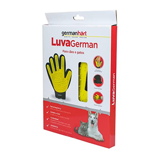 Germanhart Luva Escova Tira Pelos Nanomagnética para Cães e Gatos, Amarela