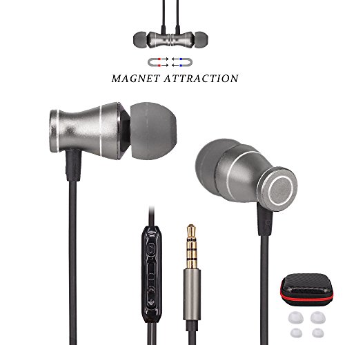 Ephone in-Ear Earbuds Headphones, Metal Magnetic Housing and Wired Bass Stereo Headsets, Earphones with Microphone Apply to 3.5mm Audio Jack - Black