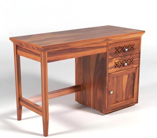 Image of Solid Sheesham Wooden Study Table & Desk with Drawer for Office and Home | Computer Laptop Table | Reading & Writing Desk | Laptop Desk (Honey A)