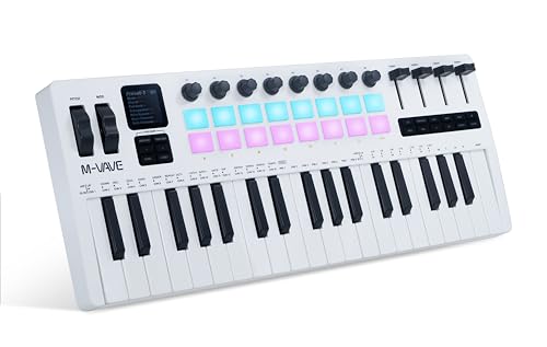 M-VAVE SMK37 PRO MIDI keyboard controller with 16 backlit drum pads, perfect for music production...