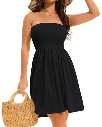 Image of elescat Summer Dresses for Women 2026 Strapless Casual Beach Cover Ups Tube Top Sundress