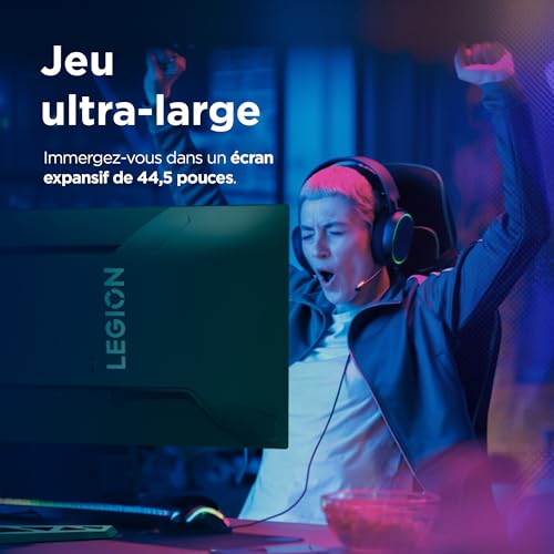 Lenovo Legion R45w-30 - Écran Gaming 44.5'' DQHD (VA Panel, 165Hz, 1ms MPRT, HDMI+DP+USB-C, FreeSync Premium Pro, HDR4000, Haut-parleurs) Réglage en Inclinaison/Rotation/Hauteur - Noir