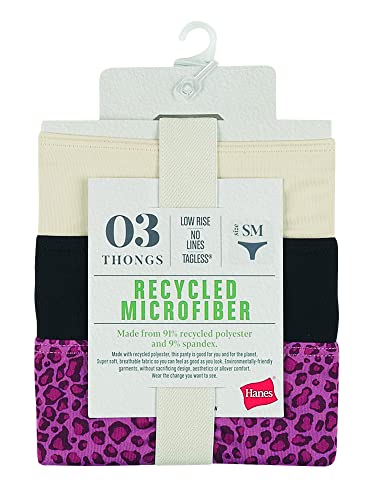 Hanes Women's Renew Recycled Microfiber Thong 3-Pack, Assorted, 9 #TOP4