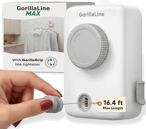 GorillaLine Max &ndash; Retractable Clothesline Indoor Outdoor, Non-Sagging Heavy Duty Clothes Drying...