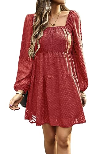 Image of BestWendding Women Long Sleeve Mini Dress Square Neck 2026 Fall Dress