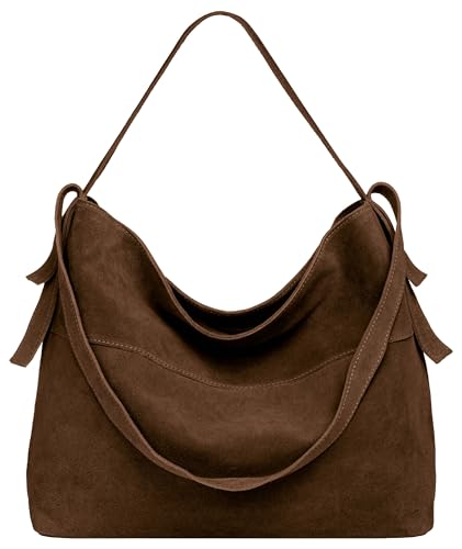 Caspar große Vintage Leder Schultertasche lässige Damen Handtasche aus Wildleder mit Reißverschluss - PREMIUM LINE - Modell No.816 - Made in Italy, Farbe:dunkelbraun