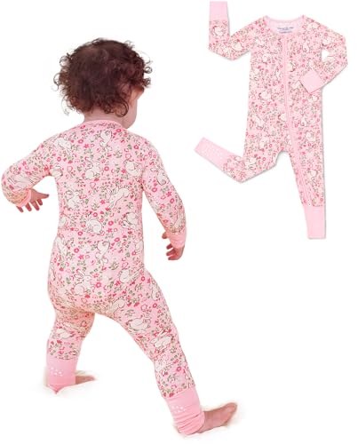 Image of babee Reshinee Viscose Derived from Bamboo Baby Footie Pajamas Convertible Newborn Sleeper for Baby Girl Zipper Onesie 0-24M