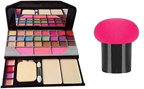 FABify 2‑Piece Multicolour Makeup Kit for Women & Girls | 24‑Shade Mini Palette + Pink Mushroom‑Head Beauty Blender | Portable, Long‑Lasting, Easy‑Clean, Dual‑Use Puff for Liquid & Powder
