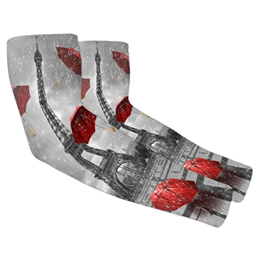 Vintage Eiffel Tower UV Sun Protection Arm Sleeves for Men Women, Eiffel Tower Umbrella Cooling Arm Sleeves with Thumb Hole Compression Arm Cover Driving Cycling Golf Fishing